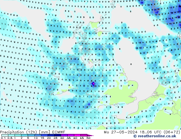 Précipitation (12h) ECMWF lun 27.05.2024 06 UTC