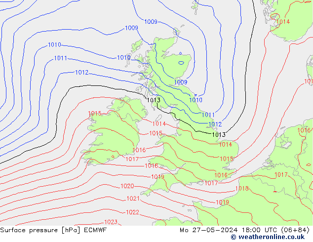 pressão do solo ECMWF Seg 27.05.2024 18 UTC