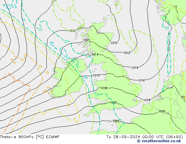 Theta-e 850hPa ECMWF di 28.05.2024 00 UTC