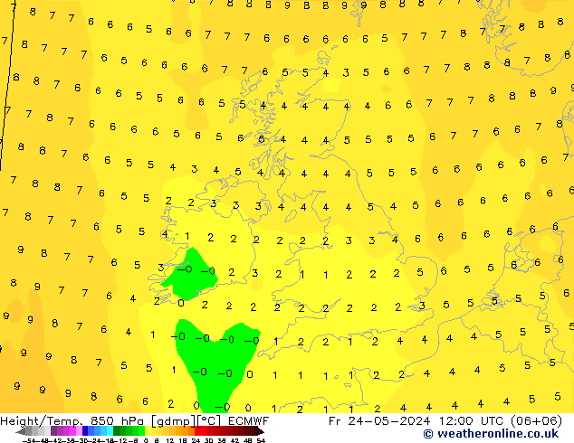 Z500/Rain (+SLP)/Z850 ECMWF Fr 24.05.2024 12 UTC