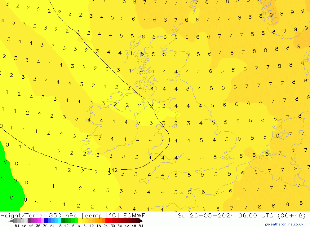 Z500/Rain (+SLP)/Z850 ECMWF Ne 26.05.2024 06 UTC