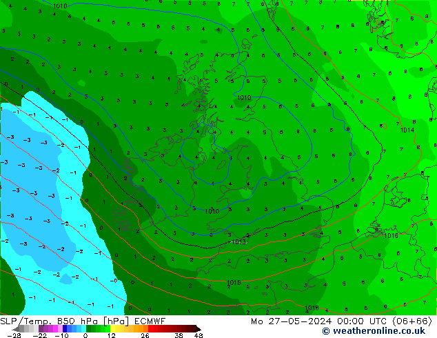 SLP/Temp. 850 hPa ECMWF lun 27.05.2024 00 UTC