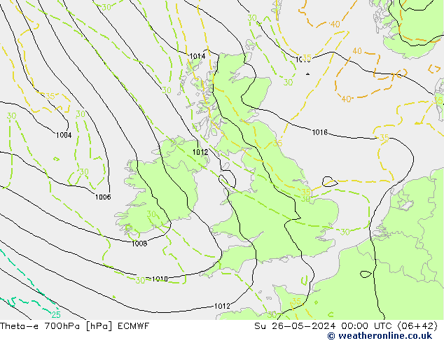 Theta-e 700hPa ECMWF Paz 26.05.2024 00 UTC