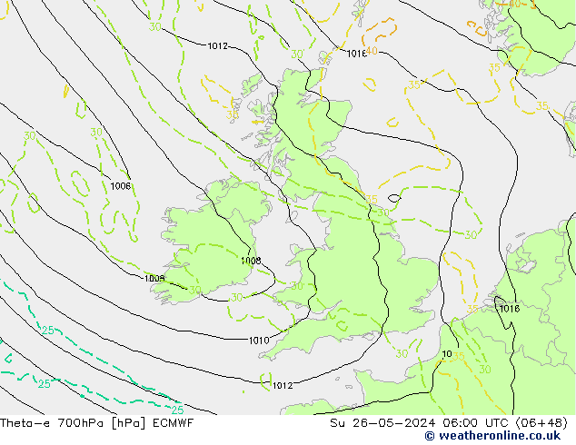 Theta-e 700hPa ECMWF dim 26.05.2024 06 UTC