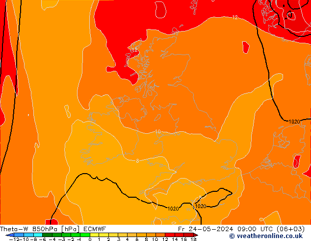 Theta-W 850hPa ECMWF Fr 24.05.2024 09 UTC