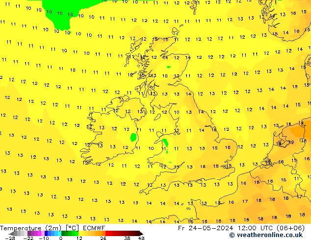 Temperatura (2m) ECMWF ven 24.05.2024 12 UTC