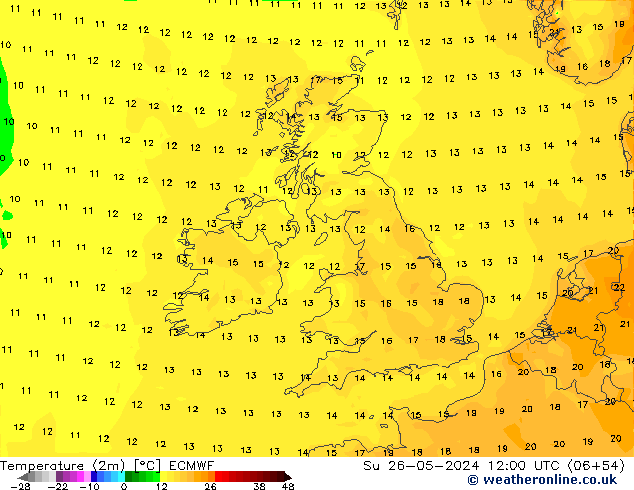 Temperature (2m) ECMWF Ne 26.05.2024 12 UTC