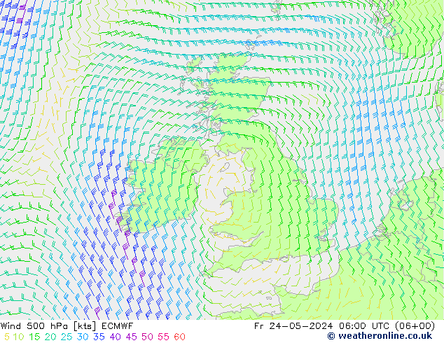 wiatr 500 hPa ECMWF pt. 24.05.2024 06 UTC