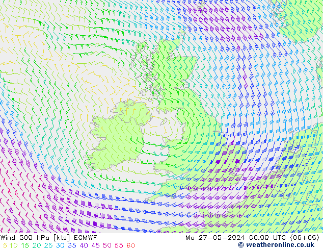 Wind 500 hPa ECMWF Mo 27.05.2024 00 UTC