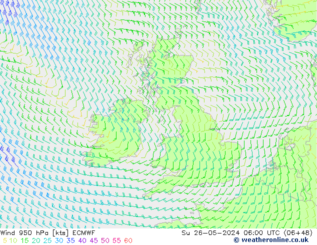 Vento 950 hPa ECMWF Dom 26.05.2024 06 UTC