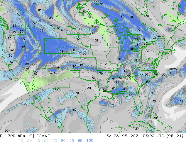 Humedad rel. 300hPa ECMWF sáb 25.05.2024 06 UTC