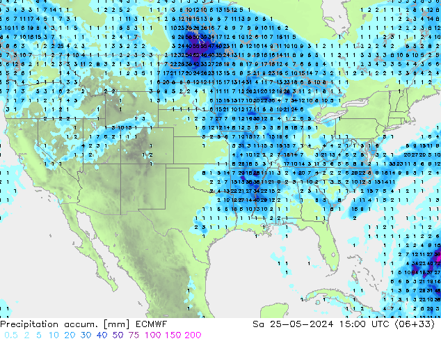 Precipitation accum. ECMWF Sa 25.05.2024 15 UTC
