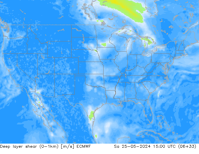 Deep layer shear (0-1km) ECMWF So 25.05.2024 15 UTC