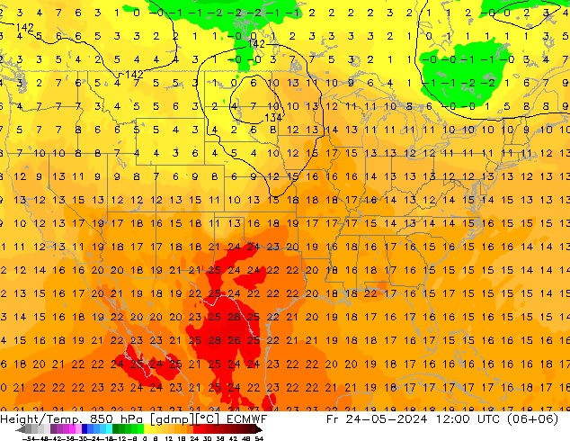 Z500/Rain (+SLP)/Z850 ECMWF Fr 24.05.2024 12 UTC