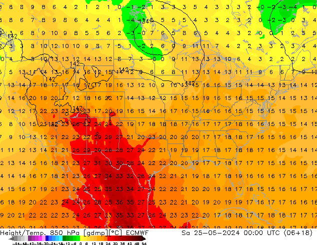 Z500/Yağmur (+YB)/Z850 ECMWF Cts 25.05.2024 00 UTC