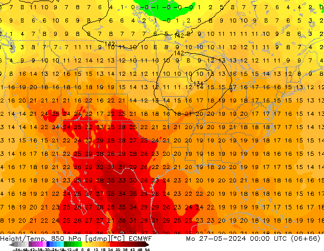 Z500/Rain (+SLP)/Z850 ECMWF пн 27.05.2024 00 UTC