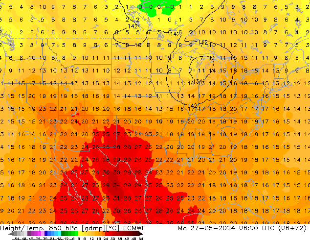 Z500/Rain (+SLP)/Z850 ECMWF пн 27.05.2024 06 UTC