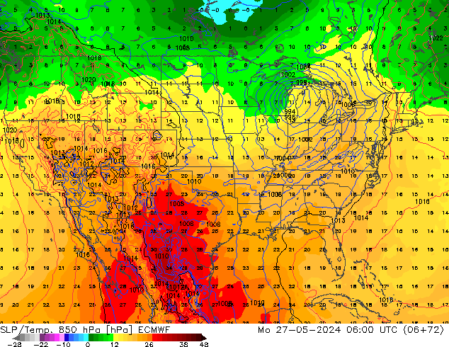 SLP/Temp. 850 гПа ECMWF пн 27.05.2024 06 UTC