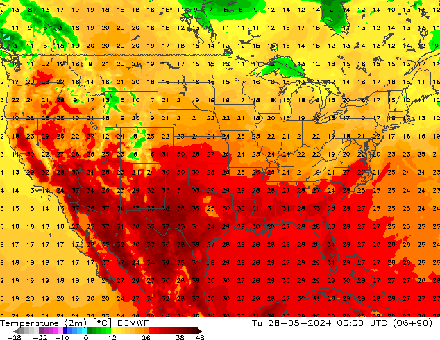 Temperatura (2m) ECMWF Ter 28.05.2024 00 UTC