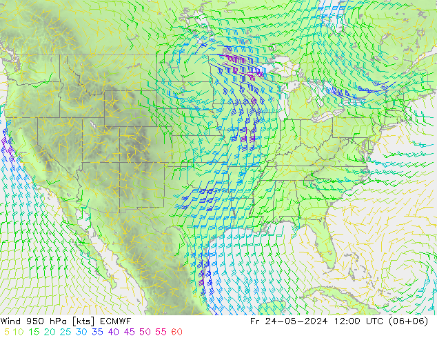 Prec 6h/Wind 10m/950 ECMWF ven 24.05.2024 12 UTC