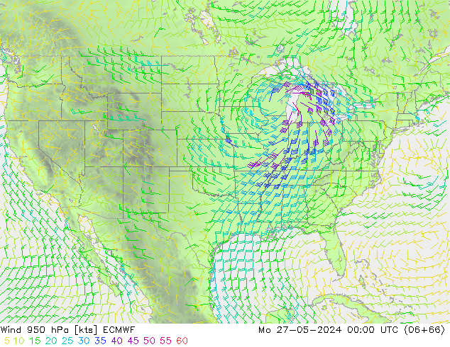 Vento 950 hPa ECMWF lun 27.05.2024 00 UTC