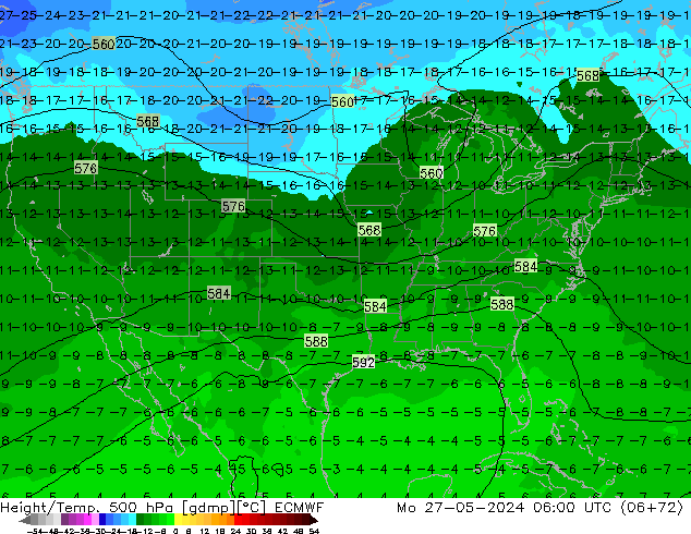 Z500/Rain (+SLP)/Z850 ECMWF пн 27.05.2024 06 UTC