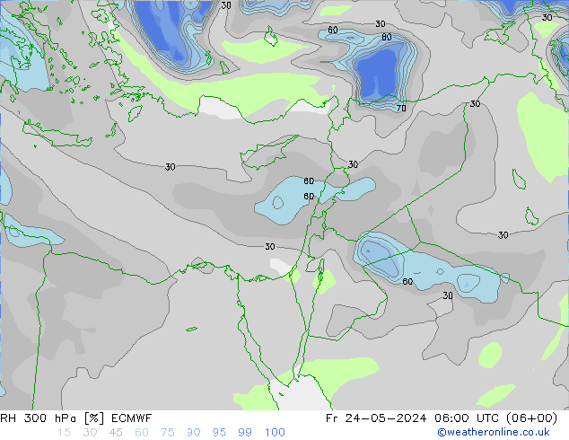 RH 300 гПа ECMWF пт 24.05.2024 06 UTC