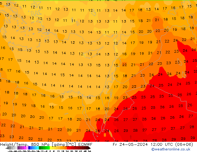 Height/Temp. 850 гПа ECMWF пт 24.05.2024 12 UTC