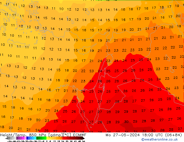 Height/Temp. 850 гПа ECMWF пн 27.05.2024 18 UTC