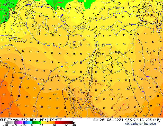 SLP/Temp. 850 hPa ECMWF Su 26.05.2024 06 UTC