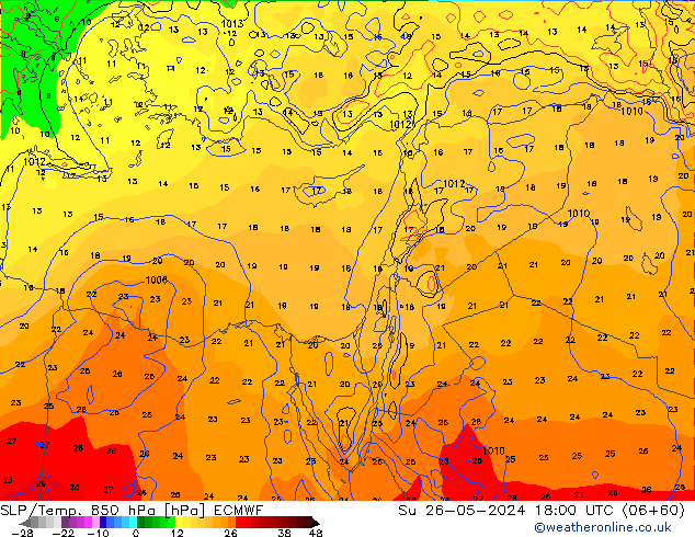 SLP/Temp. 850 hPa ECMWF  26.05.2024 18 UTC