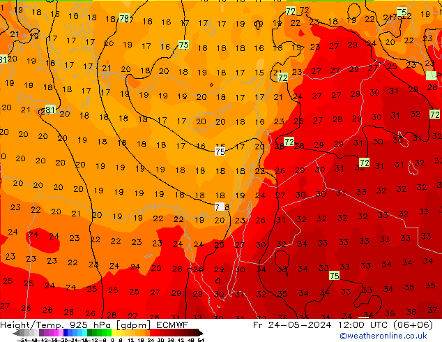 Height/Temp. 925 гПа ECMWF пт 24.05.2024 12 UTC