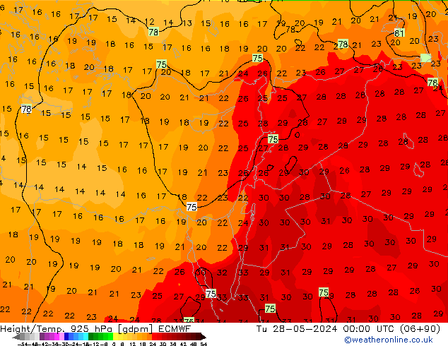 Height/Temp. 925 hPa ECMWF Tu 28.05.2024 00 UTC