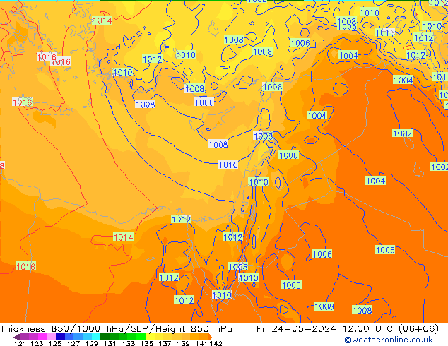 Thck 850-1000 hPa ECMWF Fr 24.05.2024 12 UTC