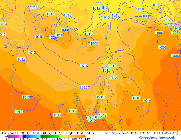 Thck 850-1000 hPa ECMWF sab 25.05.2024 18 UTC