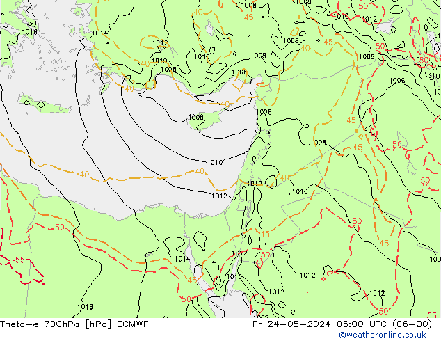 Theta-e 700гПа ECMWF пт 24.05.2024 06 UTC