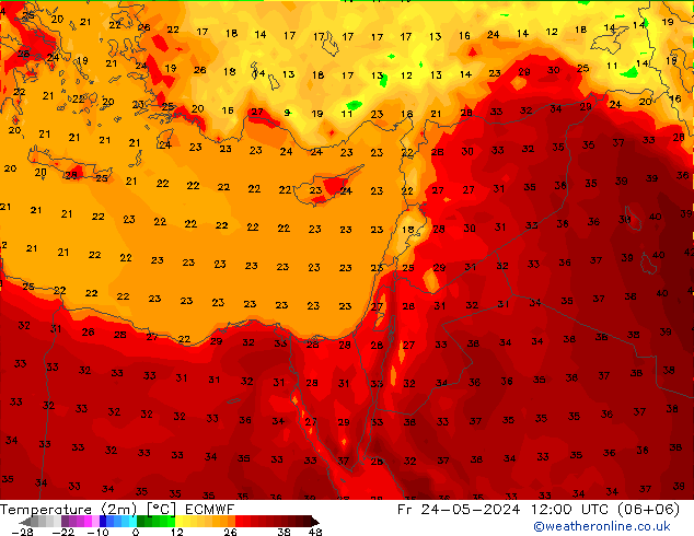 Temperature (2m) ECMWF Fr 24.05.2024 12 UTC