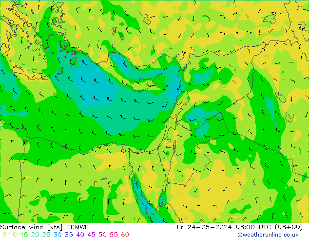 Rüzgar 10 m ECMWF Cu 24.05.2024 06 UTC