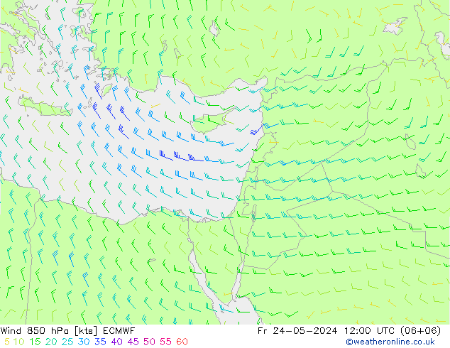 Vento 850 hPa ECMWF ven 24.05.2024 12 UTC