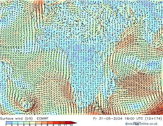 ве�Bе�@ 10 m (bft) ECMWF пт 31.05.2024 18 UTC