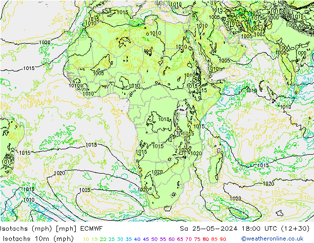 Isotaca (mph) ECMWF sáb 25.05.2024 18 UTC