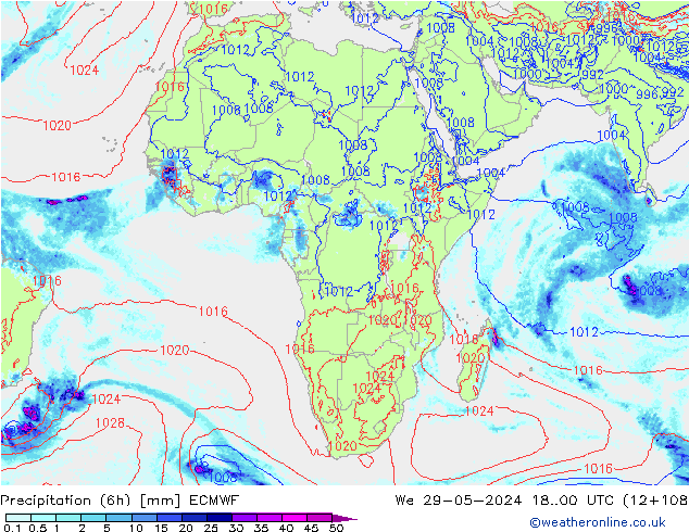 Z500/Yağmur (+YB)/Z850 ECMWF Çar 29.05.2024 00 UTC