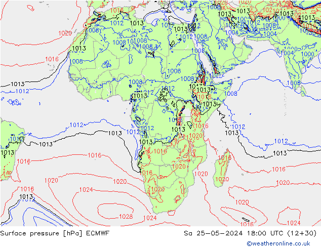 pressão do solo ECMWF Sáb 25.05.2024 18 UTC