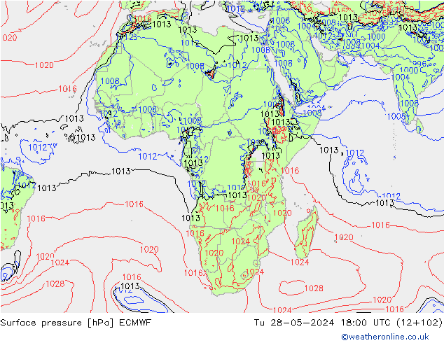 Surface pressure ECMWF Tu 28.05.2024 18 UTC