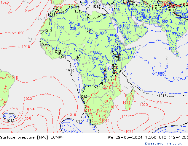 Atmosférický tlak ECMWF St 29.05.2024 12 UTC