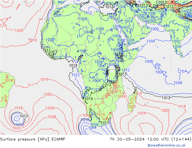 Surface pressure ECMWF Th 30.05.2024 12 UTC