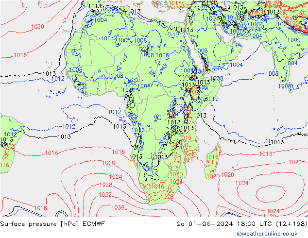 pressão do solo ECMWF Sáb 01.06.2024 18 UTC