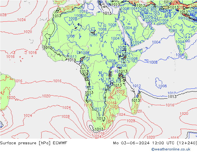 Surface pressure ECMWF Mo 03.06.2024 12 UTC