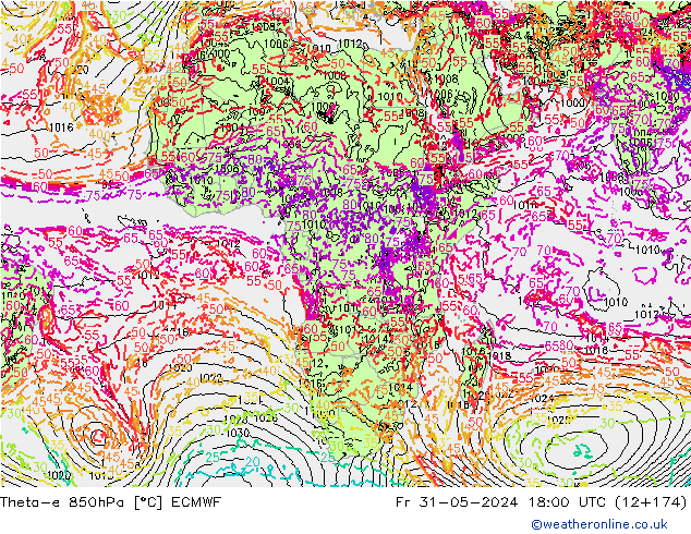 Theta-e 850hPa ECMWF vr 31.05.2024 18 UTC