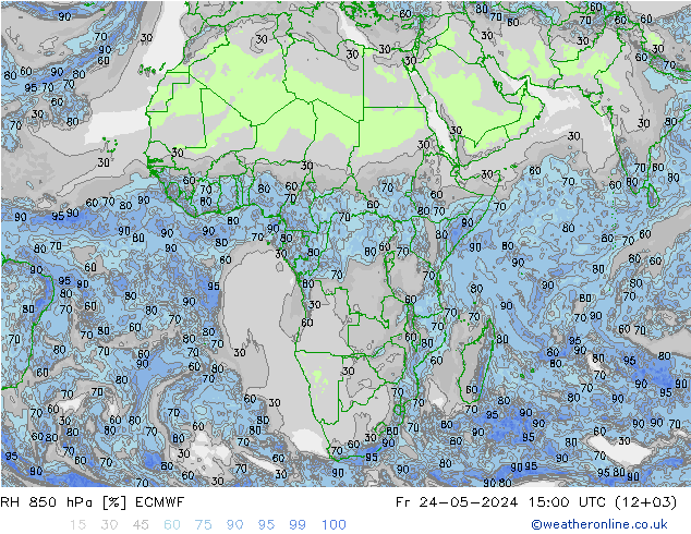 Humidité rel. 850 hPa ECMWF ven 24.05.2024 15 UTC